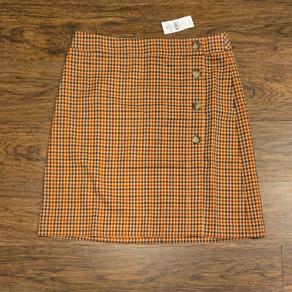 LOFT Orange Plaid Pencil Skirt